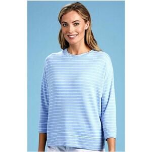 Fresh Produce Stipe Callie Sweatshirt Bayside Blue M/L Nautical Office Siren NWT